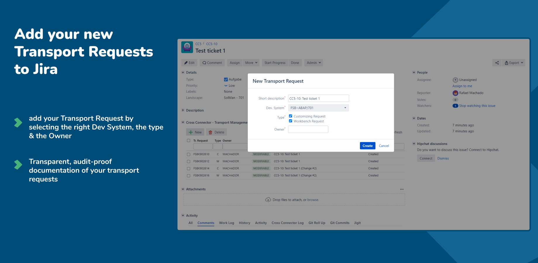 Neue Transport Requests in Jira hinzufügen